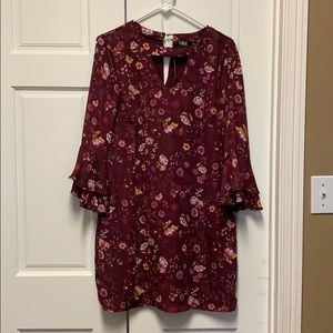 Burgundy Bell Sleeve Sheath Dress